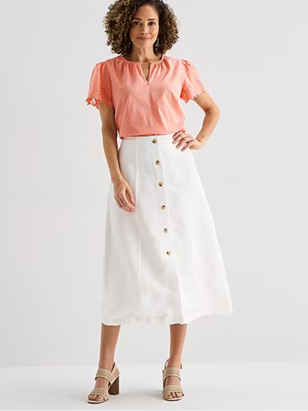 Liz Claiborne White Button-Front Midi Skirt